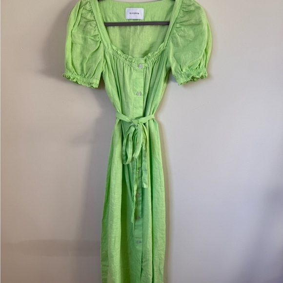 SLEEPER Brigitte Midi Linen Dress Lime - Picture 9 of 10